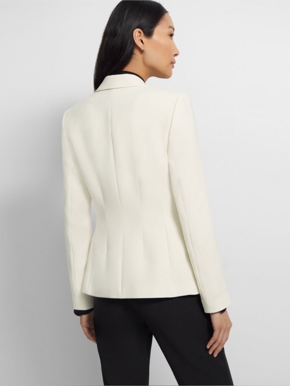Theory Ivory Single-Button Notch-Lapel Angled Blazer Admiral Crepe SZ4 - Picture 3 of 15